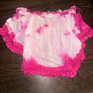 Skylar + Madison Tie-Dye Flowy fringe crop top. Size small